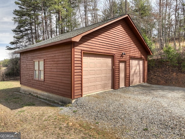 view of detached garage