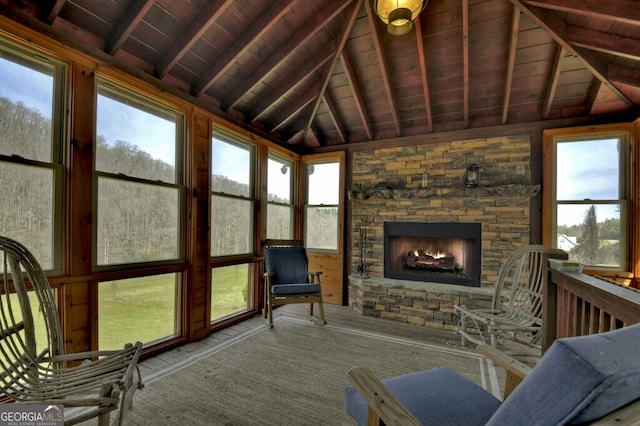 sunroom with beamed ceiling
