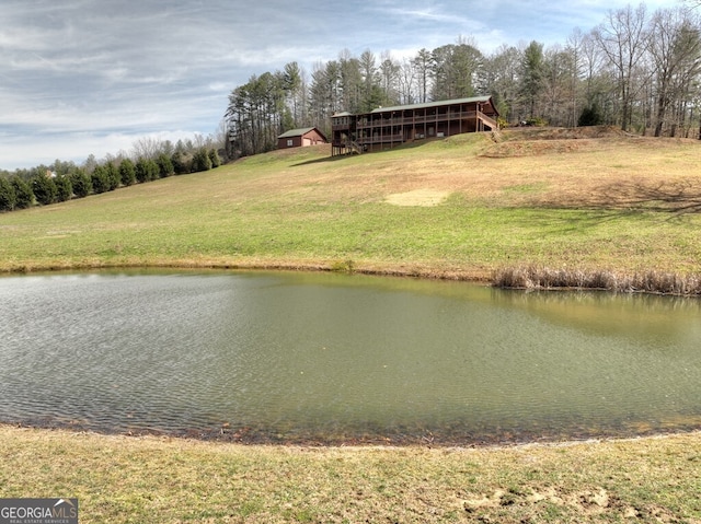water view with a pole building
