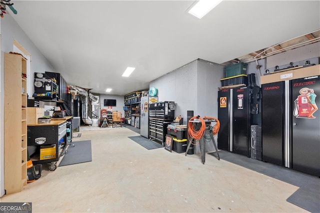 interior space featuring freestanding refrigerator