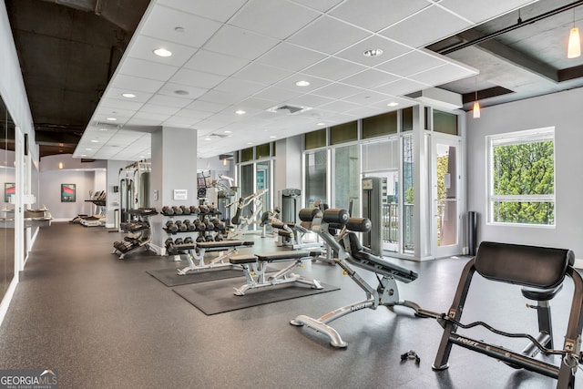 workout area with visible vents