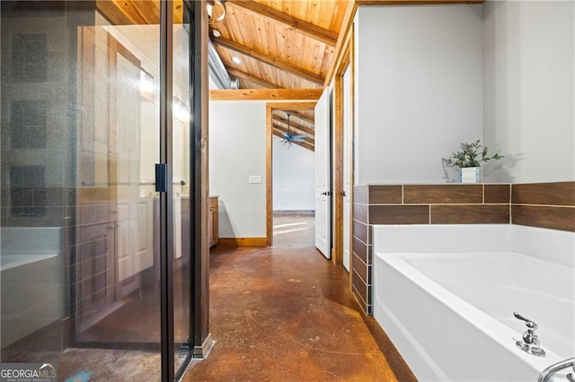 1759 Moccasin Gap Rd, Lula, GA 30554 - full bathroom featuring concrete floors, wooden ceiling, a bath, and baseboards
