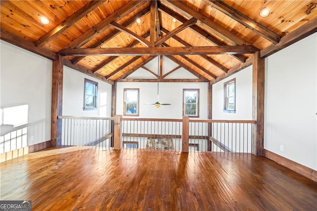 1759 Moccasin Gap Rd, Lula, GA 30554 - empty room featuring hardwood / wood-style floors, a ceiling fan, baseboards, and wooden ceiling
