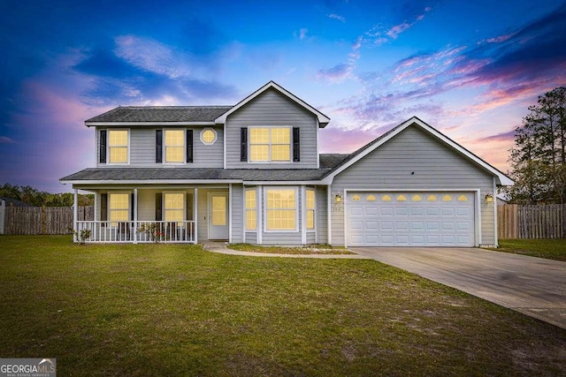 104 Sugar Maple Way, Kingsland, GA 31548 - view of front of house with a porch, a garage, concrete driveway, and a shingled roof
