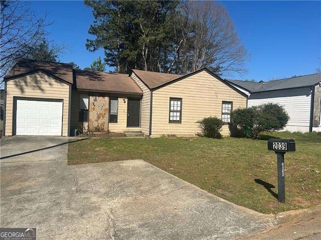 2039 Corners Cir, Lithonia, GA 30058 - single story home featuring a garage, a front yard, and driveway