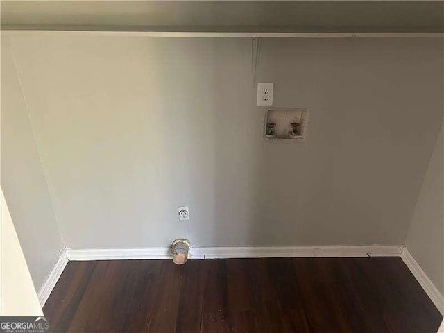 washroom with baseboards, washer hookup, hookup for an electric dryer, and wood finished floors