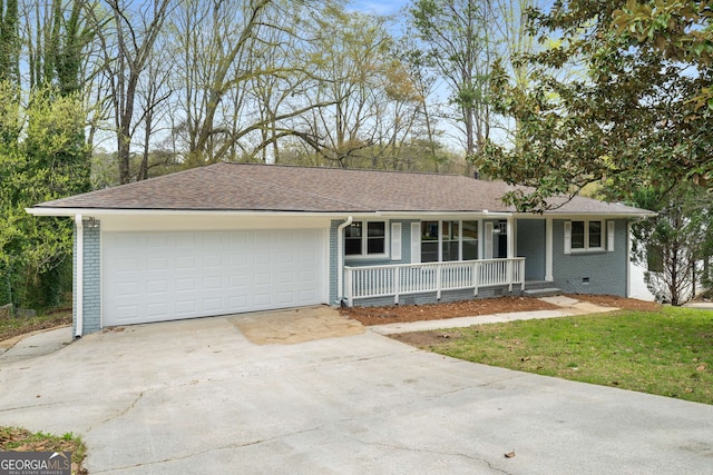 3069 Thrasher Cir, Decatur, GA 30032 - ranch-style house featuring covered porch, driveway, brick siding, and a garage