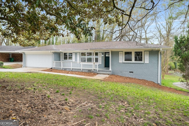 3069 Thrasher Cir, Decatur, GA 30032 - ranch-style home featuring covered porch, an attached garage, crawl space, brick siding, and a front yard