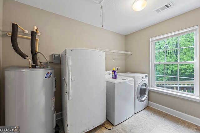104 Nugget Ln, Ellijay, GA 30540 - laundry area featuring water heater, washing machine and dryer, and baseboards