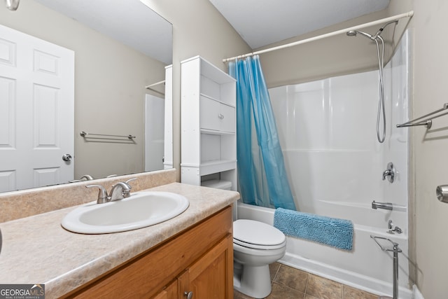 104 Nugget Ln, Ellijay, GA 30540 - full bath featuring shower / bath combination with curtain, toilet, vanity, and tile patterned flooring