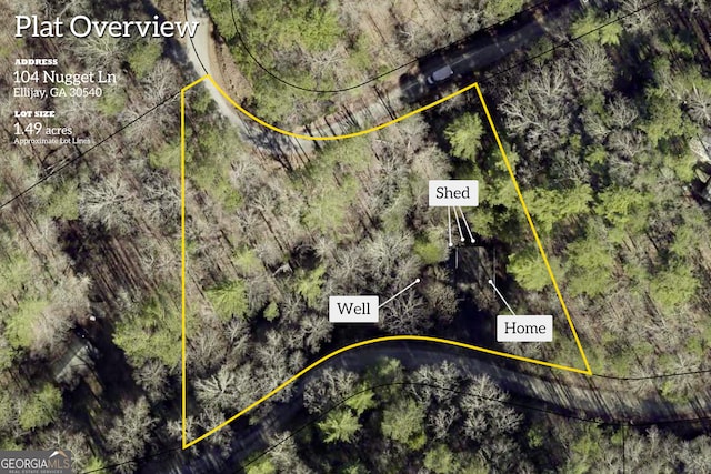 104 Nugget Ln, Ellijay, GA 30540 - aerial overview of property's location featuring property parcel outlined