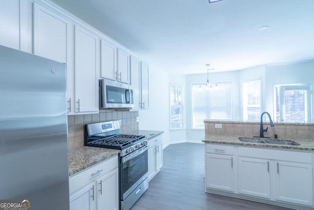 kitchen with white cabinets, a sink, stainless steel appliances, and plenty of natural light