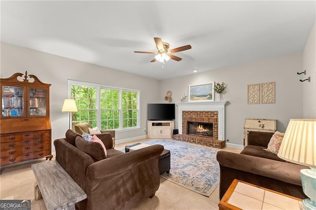 5055 Hamptons Club Dr, Alpharetta, GA 30004 - living area featuring a ceiling fan and a fireplace