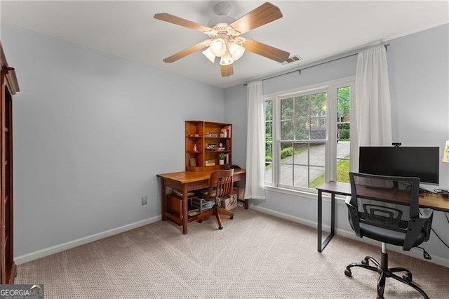5055 Hamptons Club Dr, Alpharetta, GA 30004 - office with light colored carpet and a ceiling fan