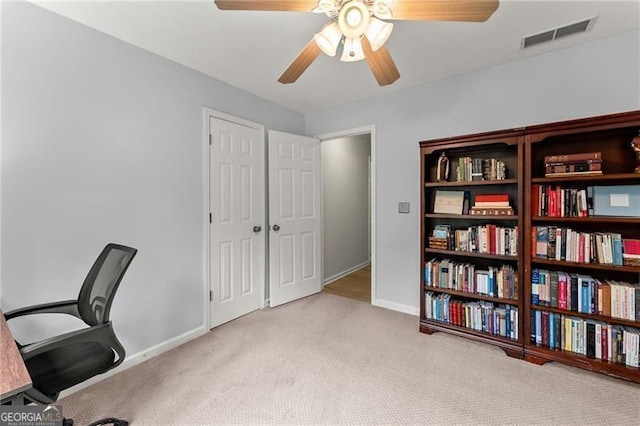 5055 Hamptons Club Dr, Alpharetta, GA 30004 - carpeted home office with ceiling fan and baseboards