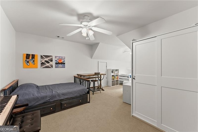 5055 Hamptons Club Dr, Alpharetta, GA 30004 - bedroom with light carpet and ceiling fan