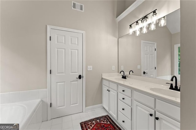 5055 Hamptons Club Dr, Alpharetta, GA 30004 - full bathroom featuring double vanity, tile patterned flooring, and a bath