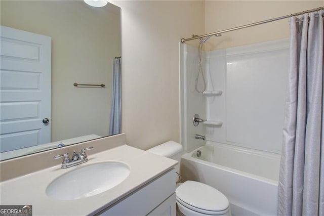 190 Crown Pointe Dr, Dawsonville, GA 30534 - bathroom featuring toilet, vanity, and shower / bathtub combination with curtain