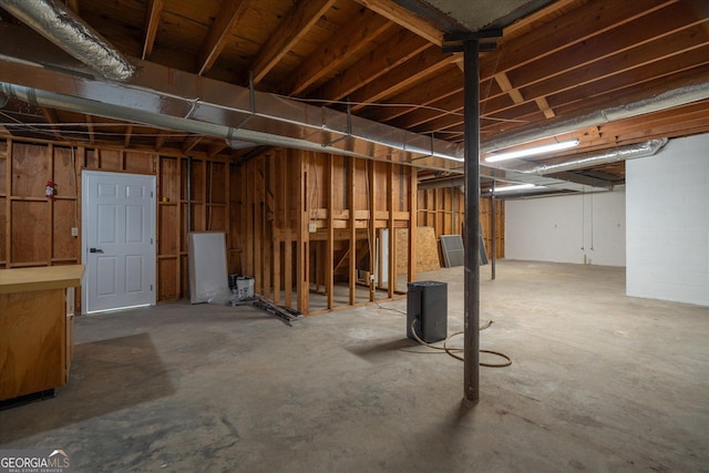 view of unfinished basement