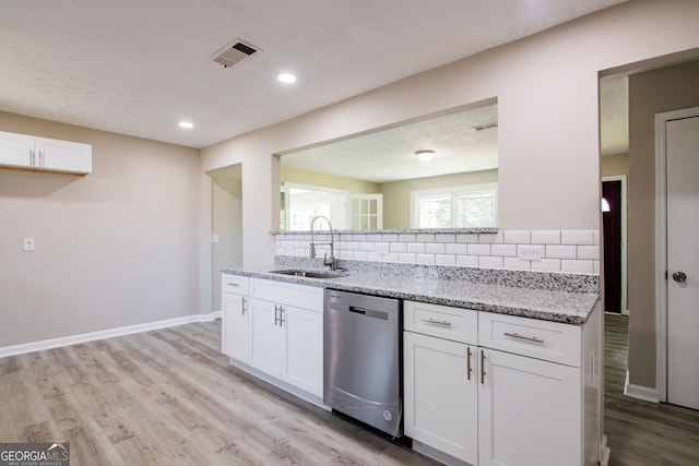 54 Jean Ct, Hiram, GA 30141 - kitchen featuring white cabinetry, tasteful backsplash, a sink, visible vents, and dishwasher
