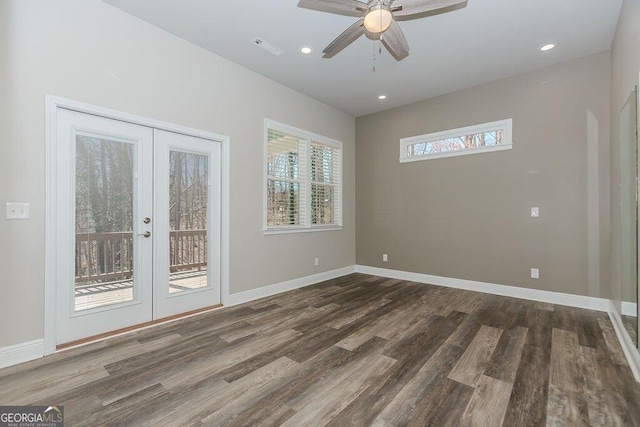 4660 Perry Rd, Gainesville, GA 30506 - unfurnished room featuring french doors, wood finished floors, a ceiling fan, and recessed lighting