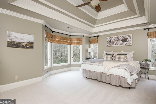 275 Tynebrae Pl, Roswell, GA 30075 - bedroom featuring carpet flooring, a fireplace, visible vents, a raised ceiling, and ornamental molding