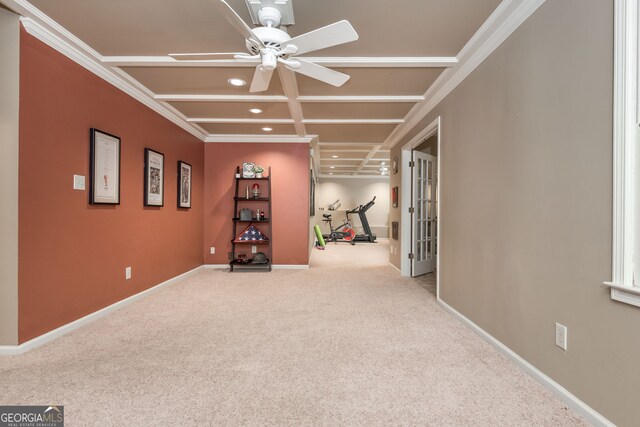 275 Tynebrae Pl, Roswell, GA 30075 - carpeted spare room with french doors, recessed lighting, coffered ceiling, baseboards, and ceiling fan