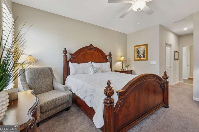 67 Narrowleaf Ln, Dallas, GA 30157 - bedroom with carpet floors, baseboards, visible vents, and ceiling fan