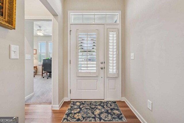 67 Narrowleaf Ln, Dallas, GA 30157 - entrance foyer featuring a ceiling fan, baseboards, and wood finished floors