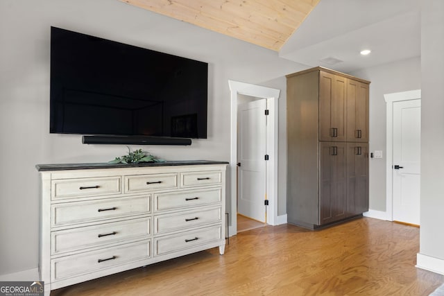 24 Harrison Ln, Blue Ridge, GA 30513 - interior space with light wood finished floors, baseboards, vaulted ceiling, and recessed lighting