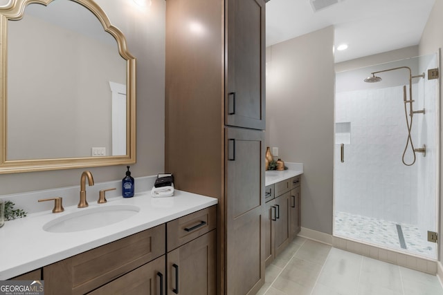 24 Harrison Ln, Blue Ridge, GA 30513 - bathroom featuring a shower stall, tile patterned floors, and vanity