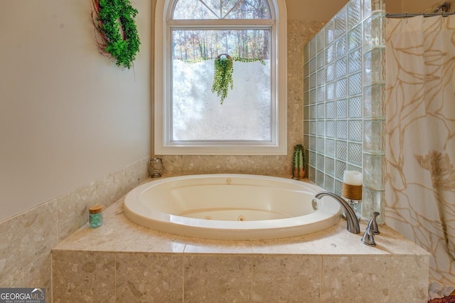 667 Cardinal Dr, Monticello, GA 31064 - full bathroom with a shower with shower curtain and a jetted tub