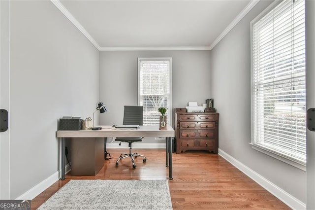5753 Porch Swing Pl, Hoschton, GA 30548 - home office with ornamental molding and wood finished floors