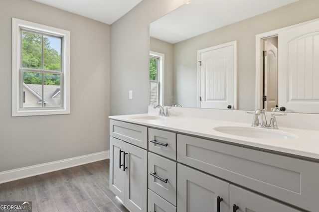 557 Winder Trl, Canton, GA 30114 - bathroom with plenty of natural light, double vanity, and wood finished floors
