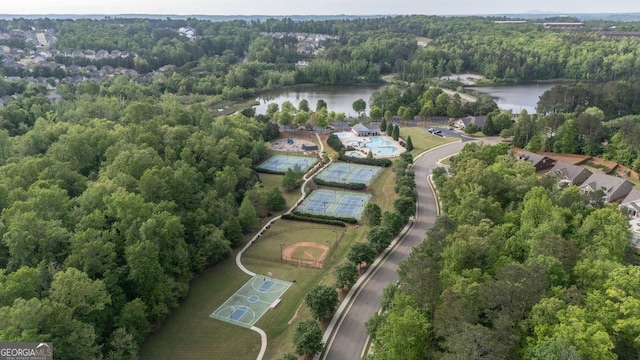 557 Winder Trl, Canton, GA 30114 - aerial view of property's location featuring a large body of water and a heavily wooded area