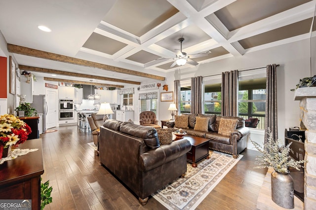 4030 Amberhill Cir, Cumming, GA 30040 - living room with dark wood-type flooring, ceiling fan, and plenty of natural light