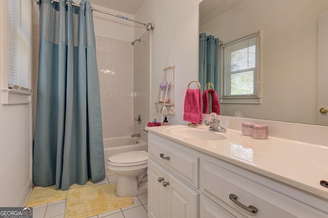 8155 Legends View Ct, Cumming, GA 30028 - full bath with vanity, toilet, shower / bath combo with shower curtain, and tile patterned floors