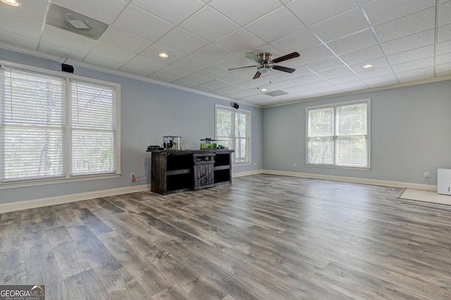 8155 Legends View Ct, Cumming, GA 30028 - home office with ornamental molding, baseboards, a ceiling fan, wood finished floors, and recessed lighting