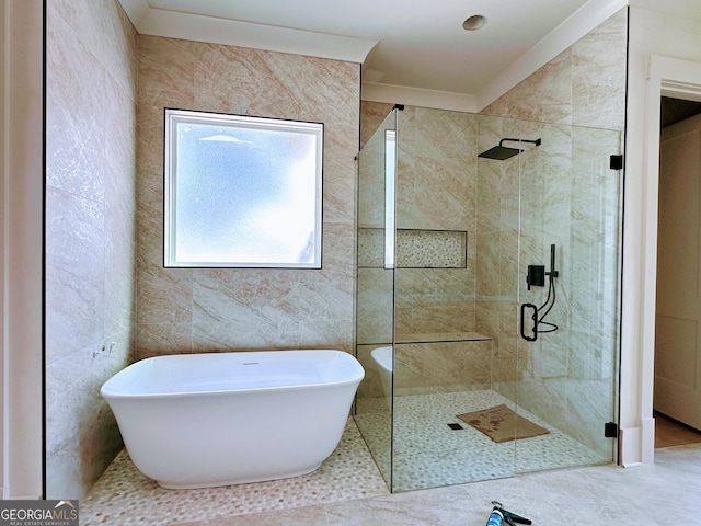 699 Rambler Inn Rd, Jefferson, GA 30549 - bathroom featuring a stall shower and a freestanding tub