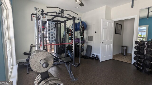 234 Carlyle Park Dr NE, Atlanta, GA 30307 - gym featuring baseboards and a ceiling fan