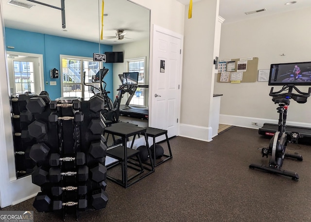 234 Carlyle Park Dr NE, Atlanta, GA 30307 - workout area featuring ceiling fan, visible vents, and baseboards