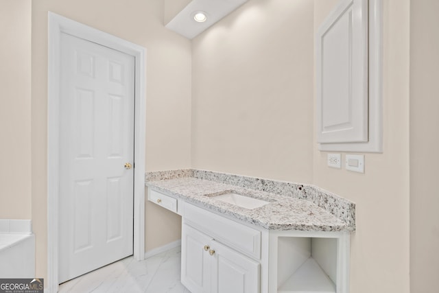535 Woodbrook Way, Lawrenceville, GA 30043 - bathroom with marble finish floors, vanity, and recessed lighting