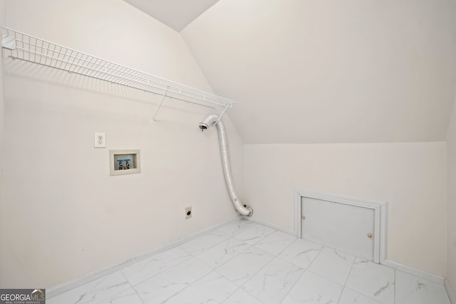 laundry area with baseboards, hookup for a washing machine, marble finish floor, electric dryer hookup, and laundry area