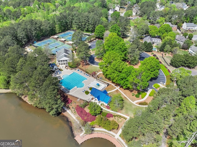 bird's eye view featuring a water view