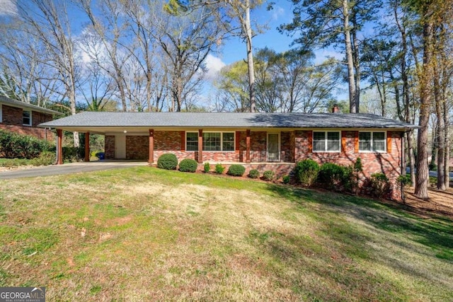 1505 Robinhood Trl, Gainesville, GA 30501 - single story home with driveway, an attached carport, a front lawn, and a chimney