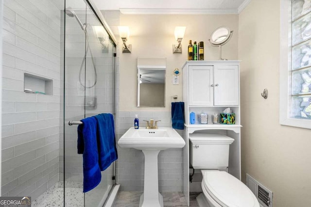 1505 Robinhood Trl, Gainesville, GA 30501 - bathroom featuring a shower stall and ornamental molding