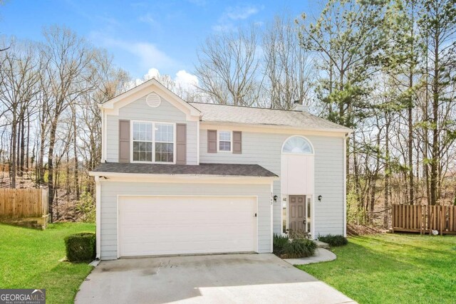 3543 Benthollow Way, Duluth, GA 30096 - traditional home featuring fence, a garage, a front yard, roof with shingles, and driveway