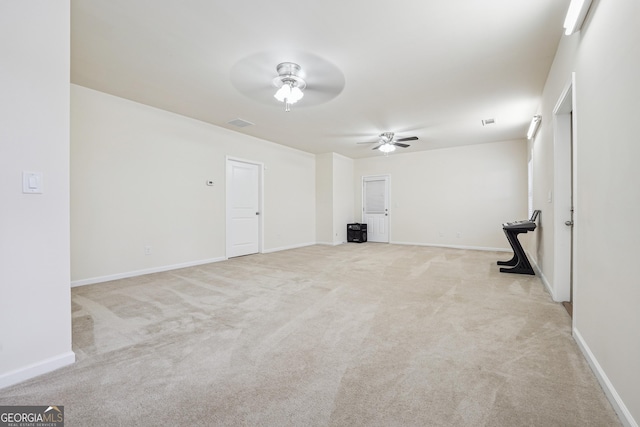 2220 Stirling Bridge Rd, Cumming, GA 30041 - unfurnished living room featuring baseboards, visible vents, a ceiling fan, and light carpet