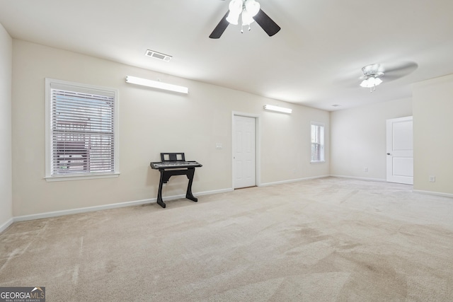 2220 Stirling Bridge Rd, Cumming, GA 30041 - interior space with baseboards, visible vents, ceiling fan, and carpet
