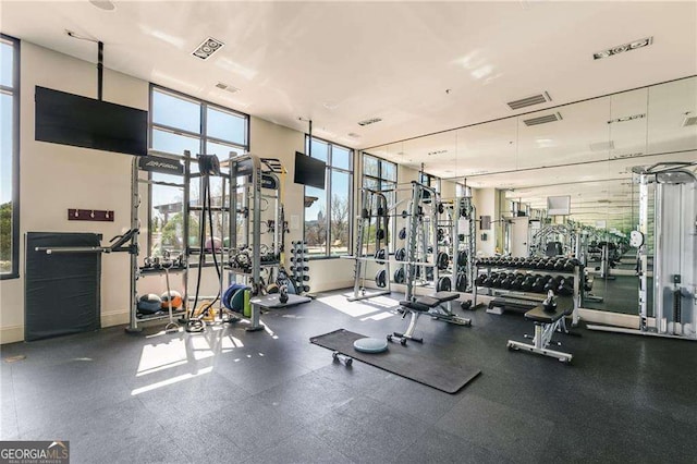 workout area featuring visible vents